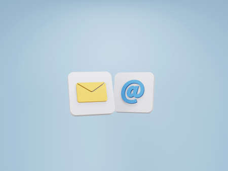 Envelope and email symbol on blue background. 3D rendering.