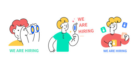 We are hiring job opportunity concept. Employer looking for candidate for job vacancy. Set of character vector illustration.のイラスト素材