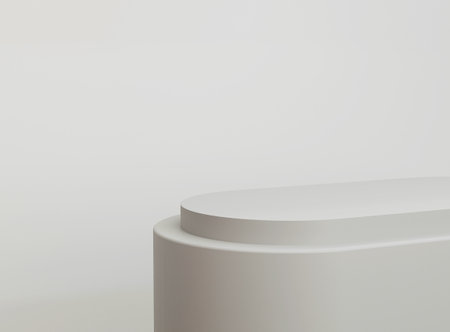 Empty cylinder podium on minimal background. Abstract minimal scene with geometrical forms. Design for product presentation. 3D rendering.の写真素材