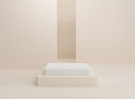 Empty cylinder podium on minimal background. Abstract minimal scene with geometrical forms. Design for product presentation. 3D rendering.の写真素材
