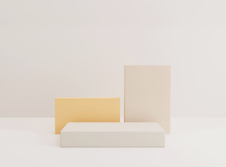 Empty cylinder podium on minimal background. Abstract minimal scene with geometrical forms. Design for product presentation. 3D rendering.の写真素材