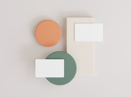 3D blank business cards with soft shadow. Mockup scene. Template for branding identity. 3D rendering.の写真素材
