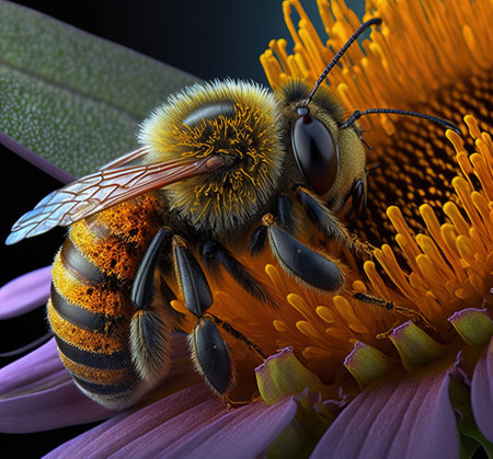 Bee on the flower. Generative AIの素材
