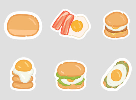 Cartoon food sticker set. Vector illustrationのイラスト素材