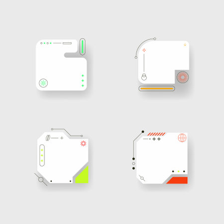 Futuristic element. Cyberpunk decals set. Hud interface design vector.のイラスト素材