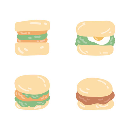 Set of hamburger illustration. Fast food illustration art.のイラスト素材