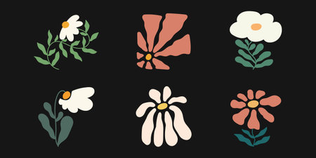 Modern art flower illustration. Set of hand drawn flower.のイラスト素材