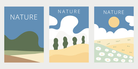 Abstract nature and landscape. Modern landscape poster design template.のイラスト素材
