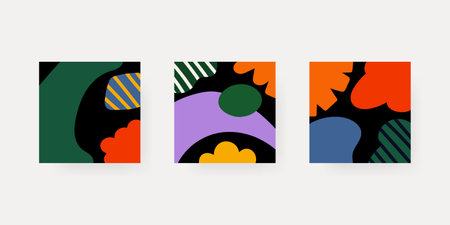Set of artistic universal card templates. Hand Drawn textures. Vibrant colors.のイラスト素材