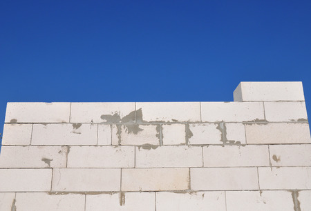 Building New House Bricklaying from Autoclaved Aerated Concrete Blocks Wallの写真素材