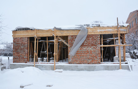 Construction Site ib Winter. Building During Winter Months.の写真素材