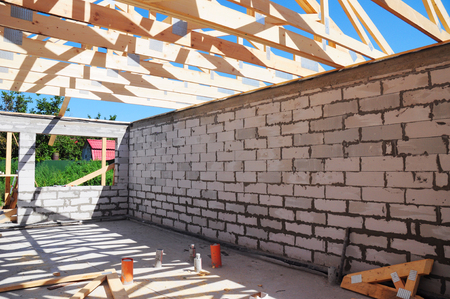 Roofing construction view inside house construction.の写真素材
