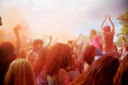 KIEV, UKRAINE - JULY 31, 2018: Holi Festival Of Colours. Holi festival color explosion.のeditorial素材