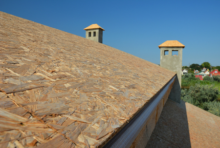 Roof top plywood, oriented strand board (OSB) for asphalt shingles installationの写真素材