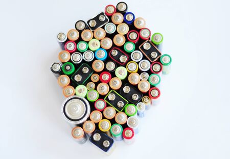 Battery Recycling Isolated On White Background. Battery disposal isoleted. Recycling batteries and...