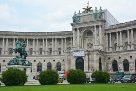 VIENNA, AUSTRIA, December,13, 2019:  Hofburg Palace. Hofburg, statue of Prince Eugene of Savoy and The Austrian National Library (Osterreichische Nationalbibliothek) on the Heldenplatz (Heroes' Squareのeditorial素材