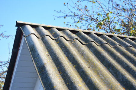 House asbestos rooftop. Close up on house asbestos roofの写真素材