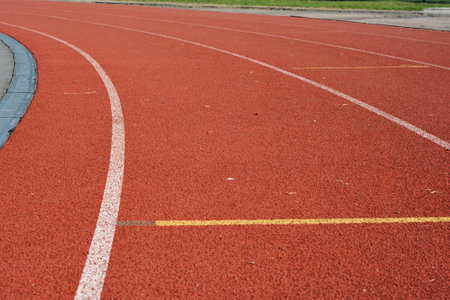 Red running track in stadium as a concept sport life.の写真素材