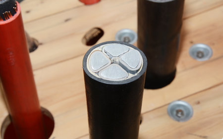 Power electric aluminum cable. Cross-section showing the internal arrangement of the aluminum cable.