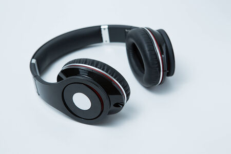 DJ headphones isolated on whiteの写真素材