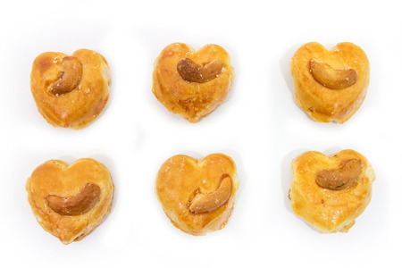 Six heart shaped home made cookiesの写真素材