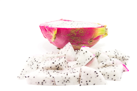 Sliced dragon fruit on white backgroundの写真素材