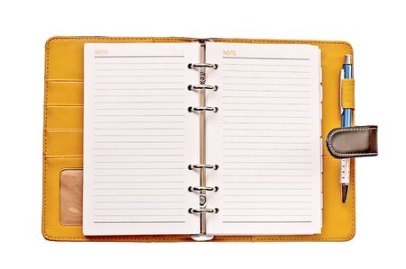 Opened note book on white background の写真素材