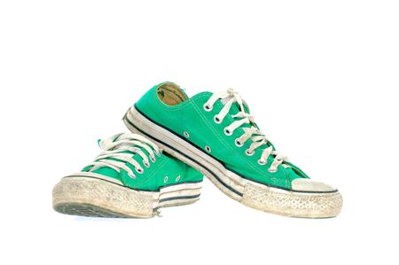 vintage green shoe on White  backgroundの写真素材