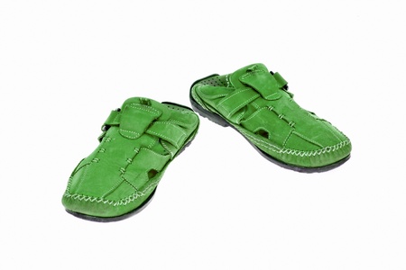 green leather shoes isolated on white  backgroundの写真素材