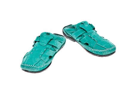 cyan leather shoes isolated on white  backgroundの写真素材