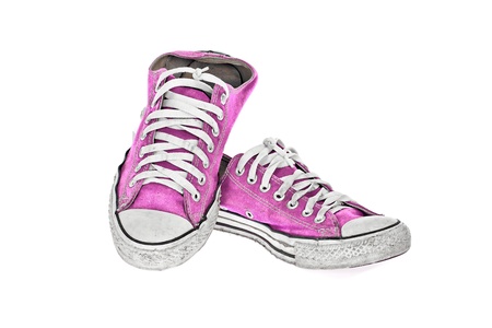 vintage pink shoe on White  backgroundの写真素材