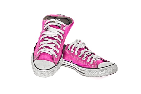 vintage pink shoe on White  backgroundの写真素材