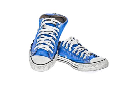 vintage blue shoe on White  backgroundの写真素材
