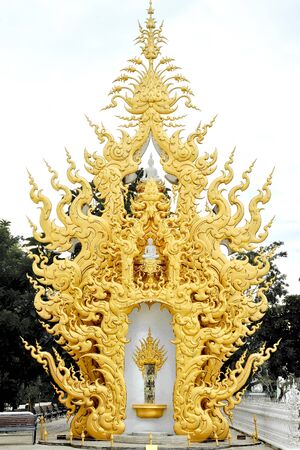 Golden sculpture the place for buddha statue of Wat Rong Khun, the temple at Chiangrai province in Thailand.の写真素材