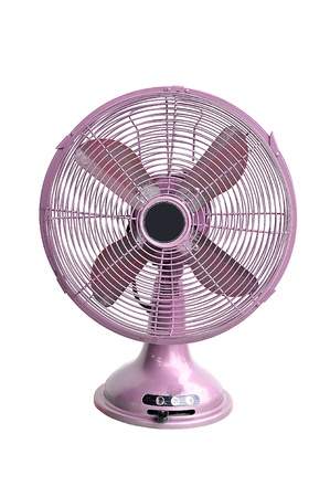 vintage pink electric fan on white backgroundの写真素材