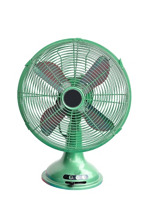 vintage green electric fan on white backgroundの写真素材