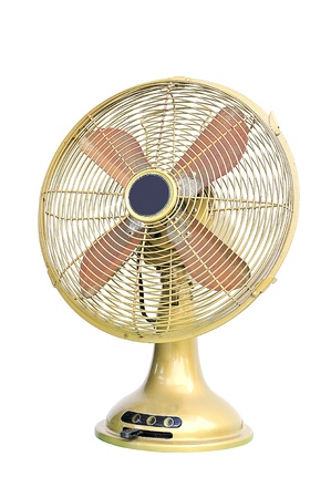 vintage green electric fan on white backgroundの写真素材