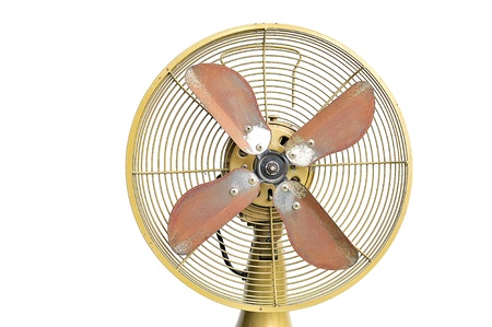 vintage green electric fan on white backgroundの写真素材