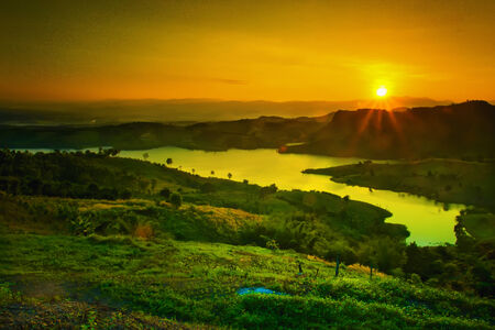 Landscape of sunrise over mountainsの写真素材