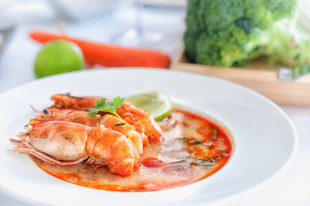 Hot and sour soup and shrimp in condensed water, Thai traditional food.(Tom Yum Goong )の写真素材