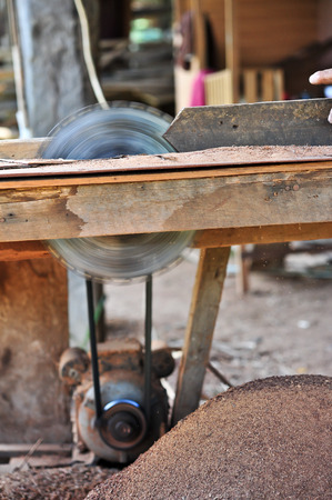 Wood cutting with circular sawの写真素材