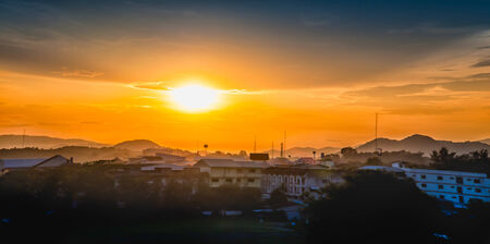 Sunset over the city, chiang rai province thailandの写真素材