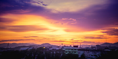 Sunset over the city, chiang rai province thailandの写真素材