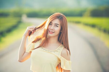 Portrait Thai Beautiful girl in outdoorの写真素材