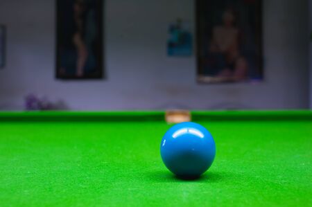 Blue ball on green snoker table.の写真素材