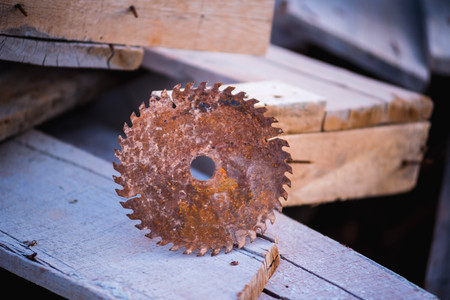 old Circular saw blade for wood workの写真素材