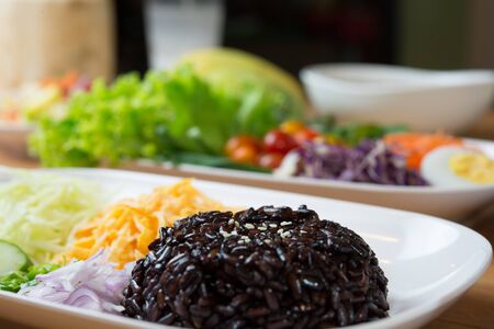 black Rice with Shrimp PAste Sauce, food for health conceptの写真素材