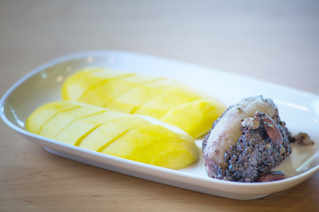 Black Sticky Rice With Mango, thai style, food for health conceptの写真素材