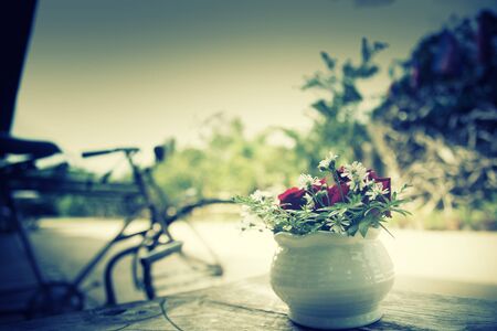 the colorful decoration flower on outdoor, vintage effectの写真素材