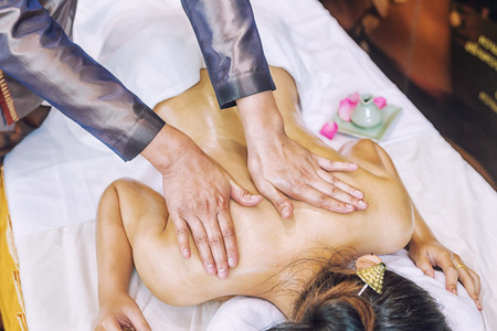 the massage on woman body in spa, Beauty treatment concept